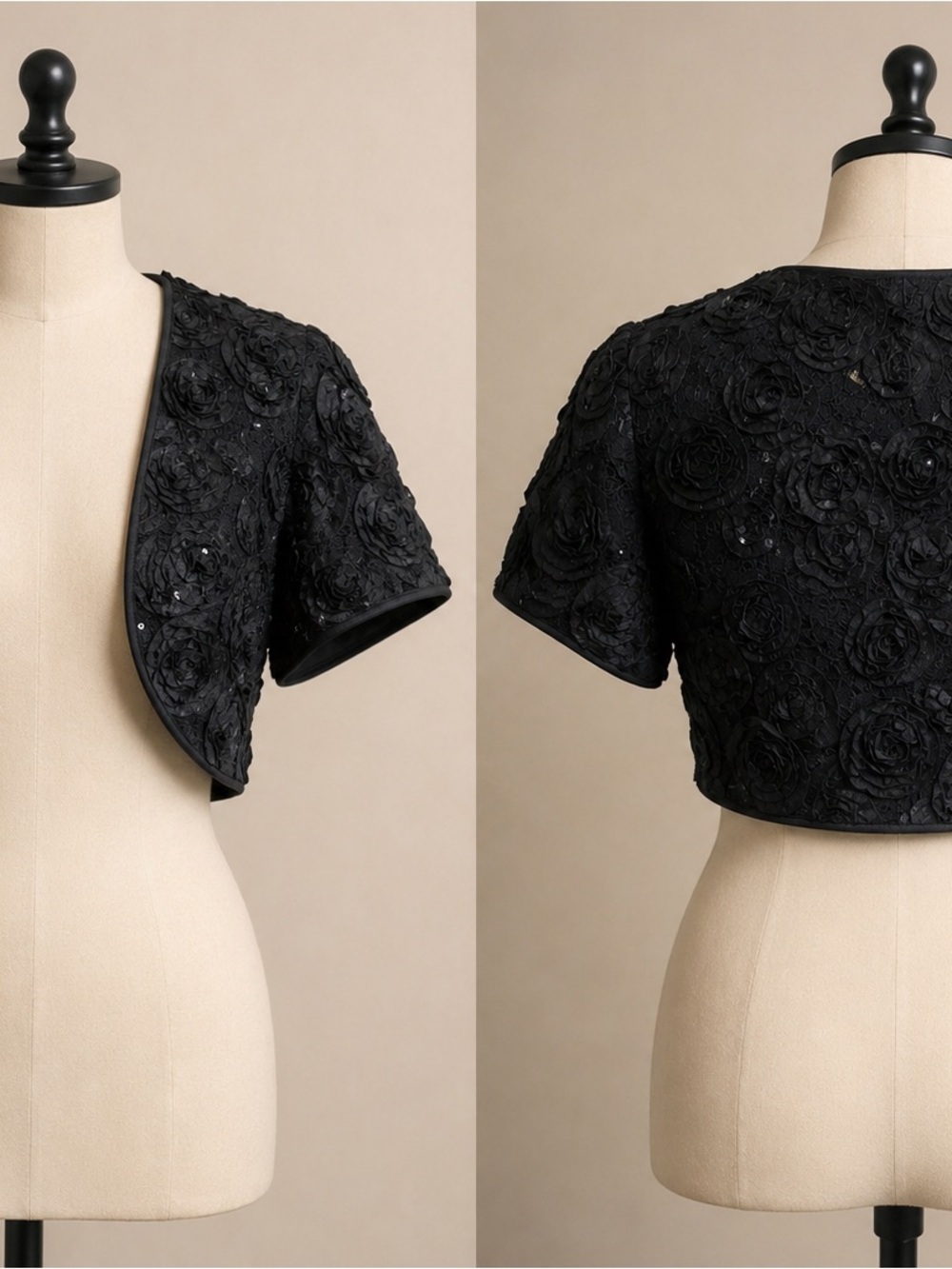 MARINA Black Floral Appliqué Short Jacket